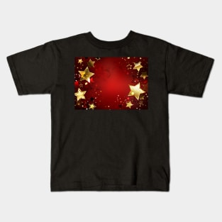 Red Background with Gold Stars Kids T-Shirt